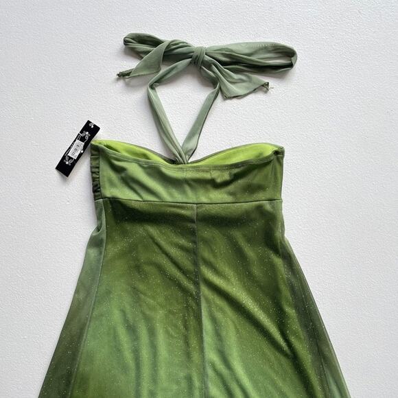 Y2K Green Sparkly Fairy Mini Halter Dress / Sz S / Trixxi / Whimsigoth Babydoll - Picture 10 of 10